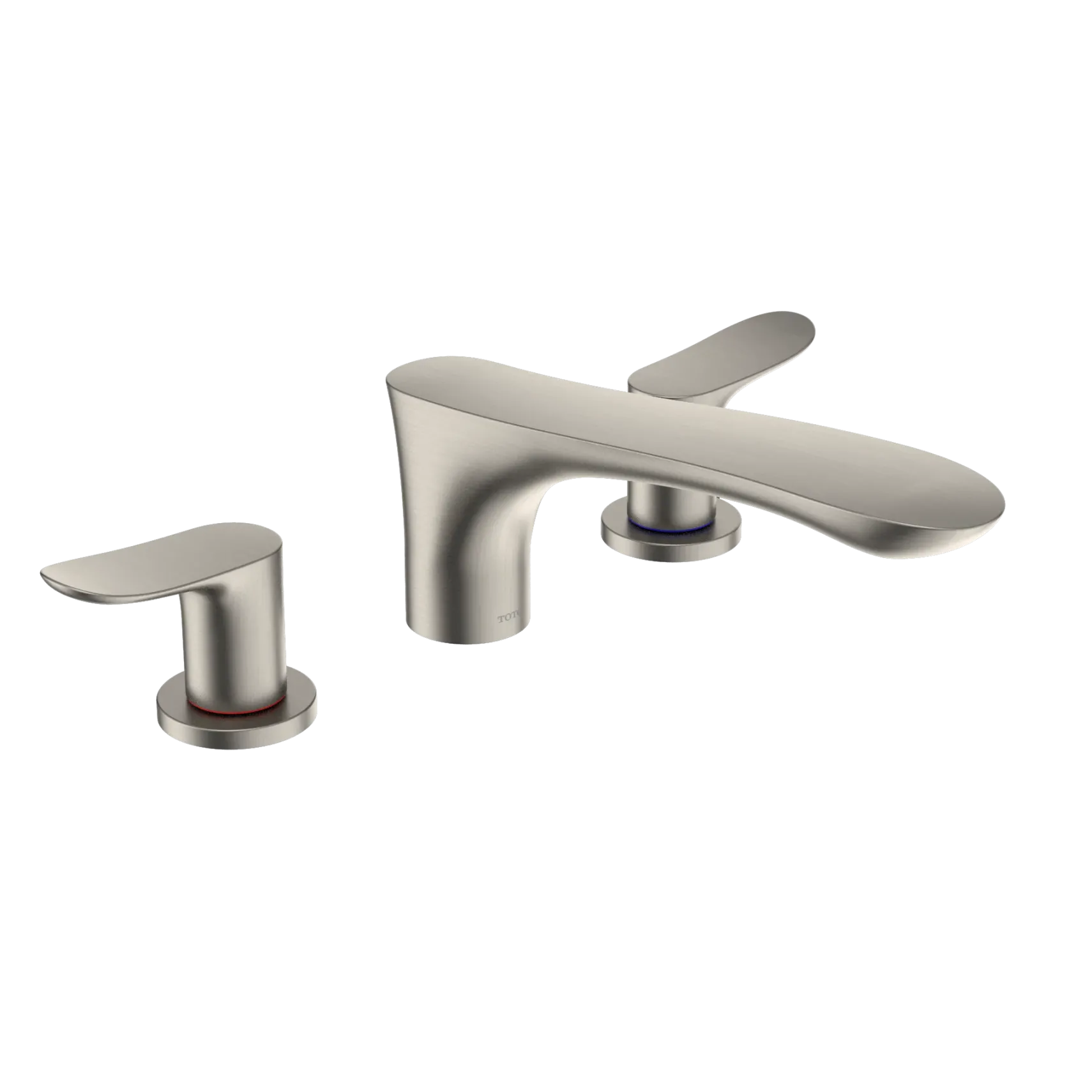 TOTO GO Two-Handle Deck-Mount Roman Tub Filler Trim, Brushed Nickel, Brass, TBG01201U#BN