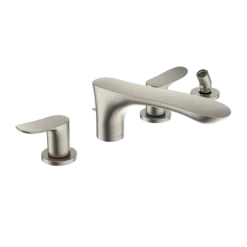 TOTO GO Two-Handle Deck-Mount Roman Tub Filler Trim with Handshower, Brushed Nickel, Brass, TBG01202U#BN