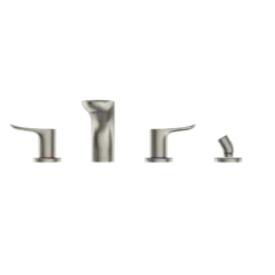 TOTO GO Two-Handle Deck-Mount Roman Tub Filler Trim with Handshower, Brushed Nickel, Brass, TBG01202U#BN