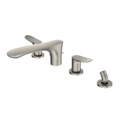 TOTO GO Two-Handle Deck-Mount Roman Tub Filler Trim with Handshower, Brushed Nickel, Brass, TBG01202U#BN