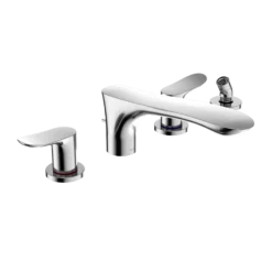 TOTO GO Two-Handle Deck-Mount Roman Tub Filler Trim with Handshower, Polished Chrome, Brass, TBG01202U#CP