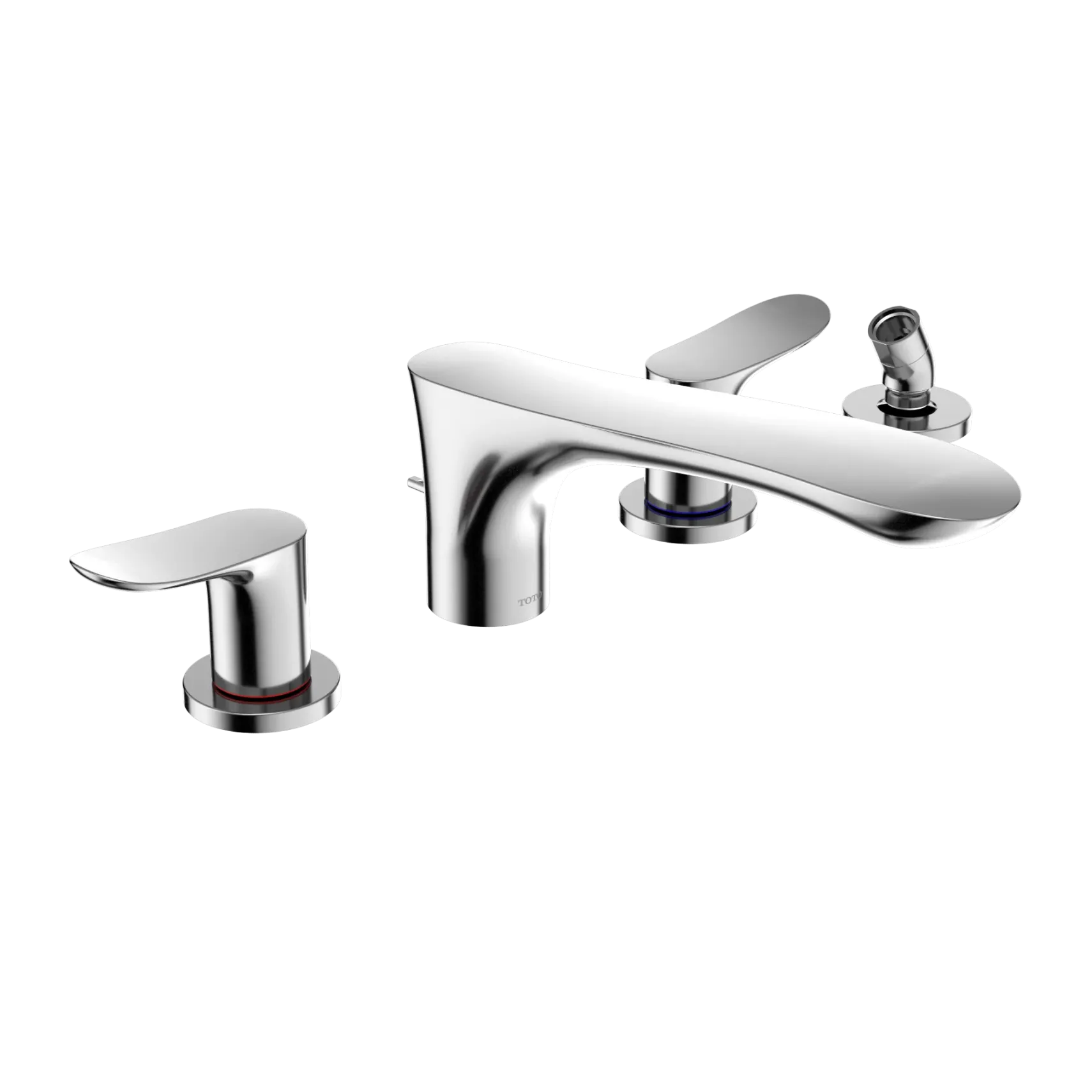 TOTO GO Two-Handle Deck-Mount Roman Tub Filler Trim with Handshower, Polished Chrome, Brass, TBG01202U#CP