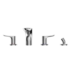 TOTO GO Two-Handle Deck-Mount Roman Tub Filler Trim with Handshower, Polished Chrome, Brass, TBG01202U#CP