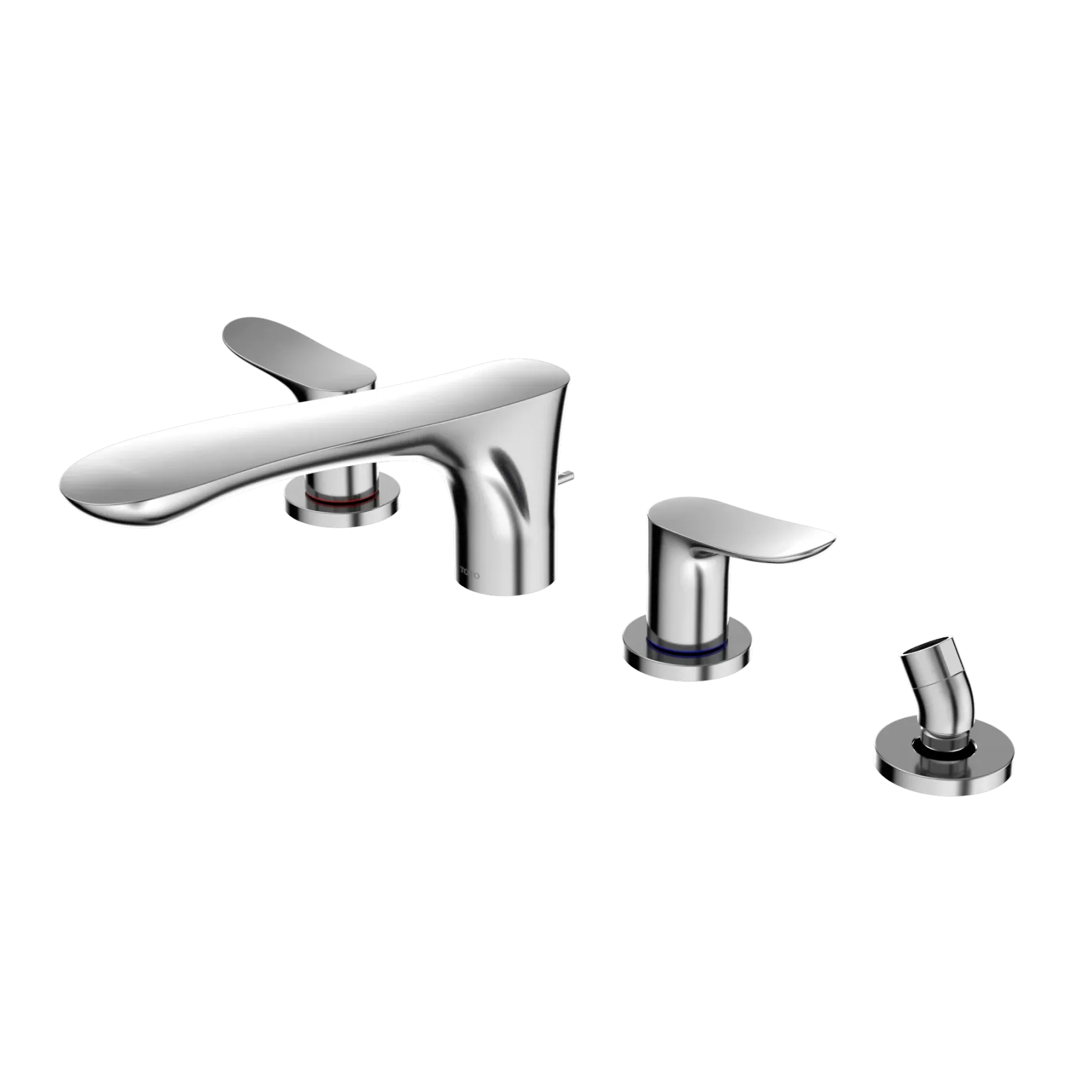 TOTO GO Two-Handle Deck-Mount Roman Tub Filler Trim with Handshower, Polished Chrome, Brass, TBG01202U#CP