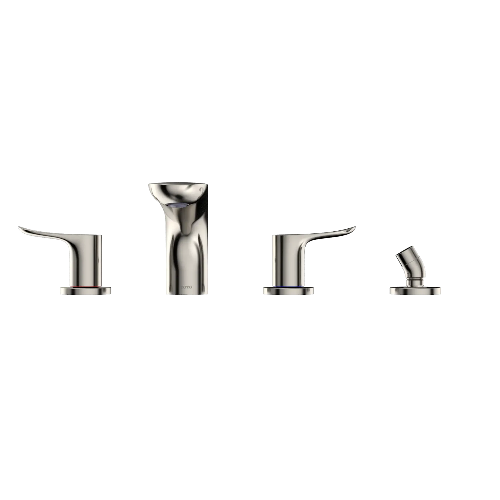 TOTO GO Two-Handle Deck-Mount Roman Tub Filler Trim with Handshower, Polished Nickel, Brass, TBG01202U#PN