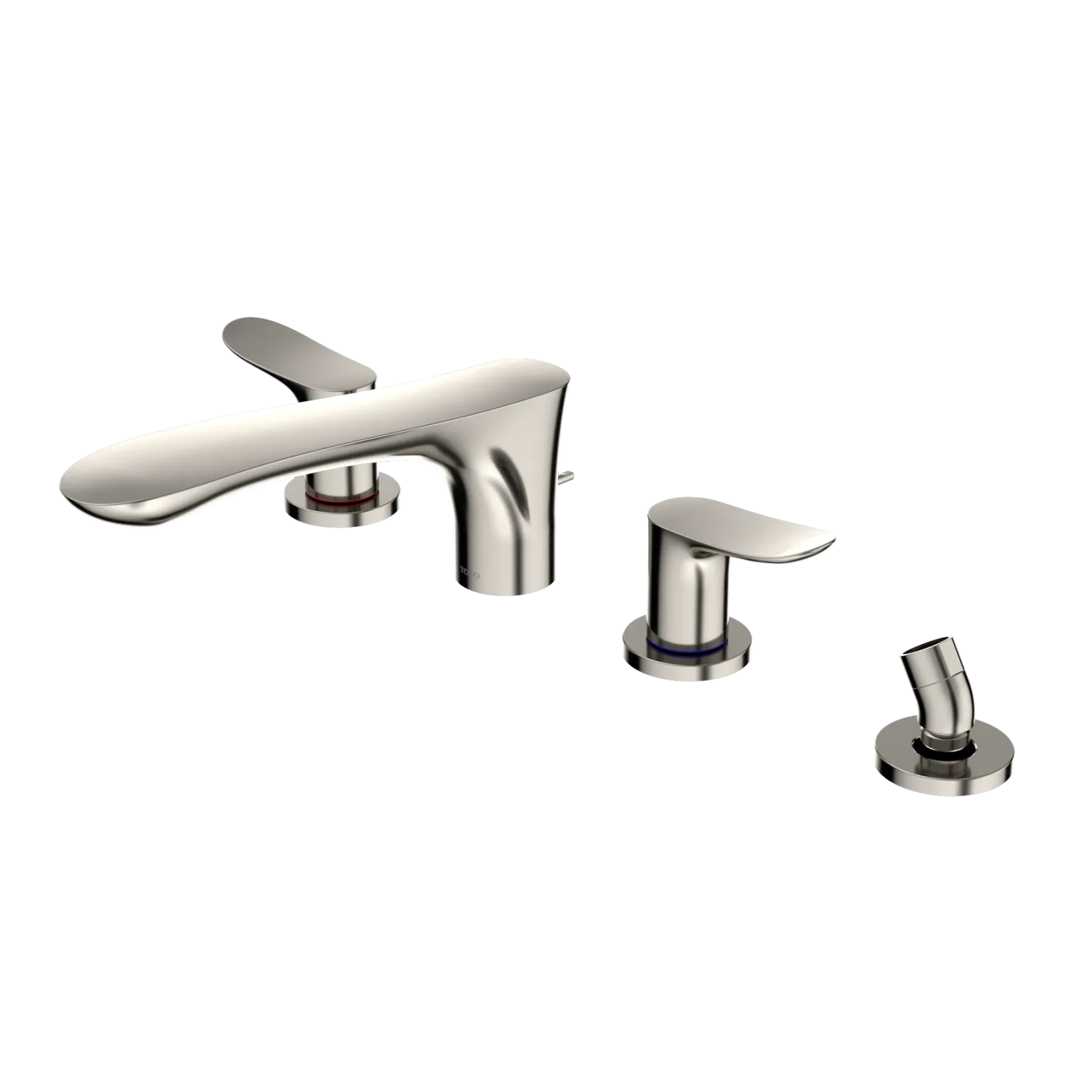 TOTO GO Two-Handle Deck-Mount Roman Tub Filler Trim with Handshower, Polished Nickel, Brass, TBG01202U#PN