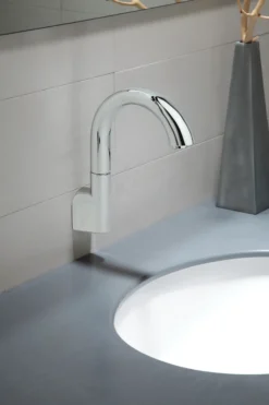 TOTO Gooseneck Wall-Mount ECOPOWER 0.35 GPM Electronic Touchless Sensor Bathroom Faucet with Mixing Valve, Polished Chrome, Brass, TEL163-D20EM#CP