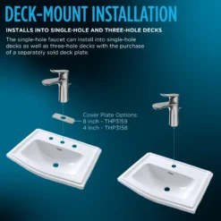 TOTO GR Series 1.2 GPM Single Side Handle Bathroom Sink Faucet with COMFORT GLIDE Technology and Drain Assembly, Brushed Nickel, Brass, TLG02309U#BN