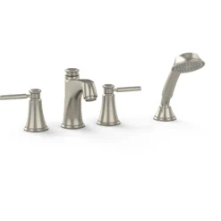 TOTO Keane Two Handle Deck-Mount Roman Tub Filler Trim with Hand Shower, Brushed Nickel, Brass, TB211S#BN