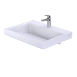 TOTO Kiwami Renesse Design I Rectangular Fireclay Vessel Bathroom Sink with CEFIONTECT for Single Hole Faucets, Cotton White, Fired Clay, LT171G#01