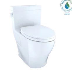 TOTO Legato WASHLET+ One-Piece Elongated 1.28 GPF Universal Height Skirted Toilet with CEFIONTECT, Cotton White, Vitreous China, MS624124CEFG#01
