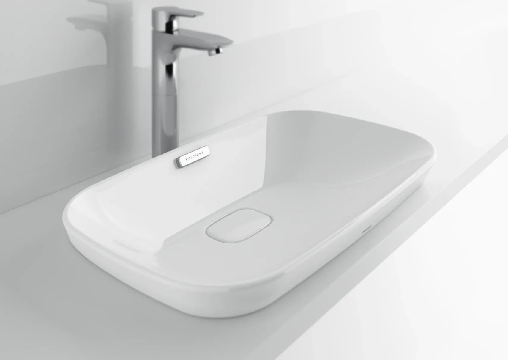 TOTO Neorest Kiwami Rectangular Semi-Recessed Fireclay Vessel Bathroom Sink with CEFIONTECT, Cotton White, Fired Clay, LT995G#01