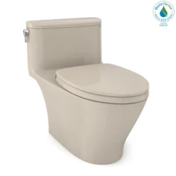 TOTO Nexus 1G One-Piece Elongated 1.0 GPF Universal Height Toilet with CEFIONTECT and SS124 SoftClose Seat, WASHLET+ Ready, Bone, Vitreous China, MS642124CUFG#03