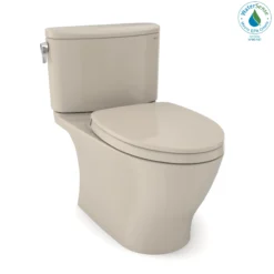 TOTO Nexus 1G Two-Piece Elongated 1.0 GPF Universal Height Toilet with CEFIONTECT and SS124 SoftClose Seat, WASHLET+ Ready, Bone, Vitreous China, MS442124CUFG#03