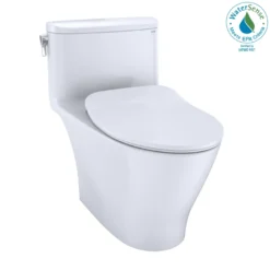 TOTO Nexus One-Piece Elongated 1.28 GPF Universal Height Toilet with CEFIONTECT and SS234 SoftClose Seat, WASHLET+ Ready, Cotton White, Vitreous China, MS642234CEFG#01