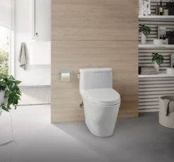 TOTO Nexus One-Piece Elongated 1.28 GPF Universal Height Toilet with CEFIONTECT and SS124 SoftClose Seat, WASHLET+ Ready, Colonial White, Vitreous China, MS642124CEFG#11