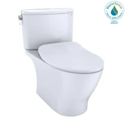 TOTO Nexus Two-Piece Elongated 1.28 GPF Universal Height Toilet with CEFIONTECT and SS234 SoftClose Seat, WASHLET+ Ready, Cotton White, Vitreous China, MS442234CEFG#01