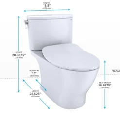 TOTO Nexus Two-Piece Elongated 1.28 GPF Universal Height Toilet with CEFIONTECT and SS234 SoftClose Seat, WASHLET+ Ready, Cotton White, Vitreous China, MS442234CEFG#01