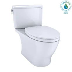 TOTO Nexus Two-Piece Elongated 1.28 GPF Universal Height Toilet with CEFIONTECT and SS124 SoftClose Seat, WASHLET+ Ready, Cotton White, Vitreous China, MS442124CEFG#01
