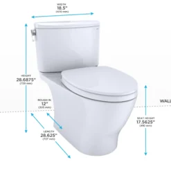 TOTO Nexus Two-Piece Elongated 1.28 GPF Universal Height Toilet with CEFIONTECT and SS124 SoftClose Seat, WASHLET+ Ready, Cotton White, Vitreous China, MS442124CEFG#01