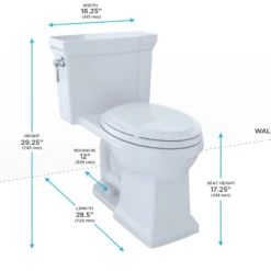 TOTO Promenade II 1G One-Piece Elongated 1.0 GPF Universal Height Toilet with CEFIONTECT, Cotton White, Vitreous China, MS814224CUFG#01