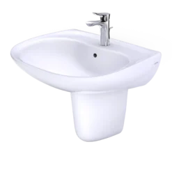 TOTO Prominence Oval Wall-Mount Bathroom Sink with CeFiONtect and Shroud for Single Hole Faucets, Cotton White, Vitreous China, LHT242G#01