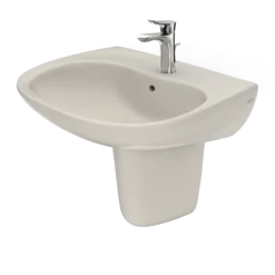 TOTO Prominence Oval Wall-Mount Bathroom Sink with CeFiONtect and Shroud for Single Hole Faucets, Sedona Beige, Vitreous China, LHT242G#12