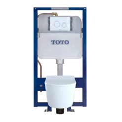 TOTO RP Wall-Hung D-Shape Toilet and DuoFit In-Wall 1.28 and 0.9 GPF Dual-Flush Tank System with Copper Supply, White Matte, Vitreous China|Steel|Plastic, CWT447247CMFG#WH