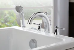 TOTO Silas Two-Handle Deck-Mount Roman Tub Filler Trim with Handshower, Polished Chrome, Brass, TB210S#CP