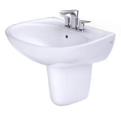 TOTO Supreme Oval Wall-Mount Bathroom Sink with CEFIONTECT and Shroud for 4 Inch Center Faucets, Cotton White, Vitreous China, LHT241.4G#01