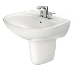 TOTO Supreme Oval Wall-Mount Bathroom Sink with CEFIONTECT and Shroud for 4 Inch Center Faucets, Colonial White, Vitreous China, LHT241.4G#11