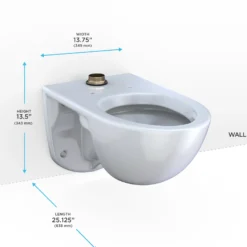 TOTO TORNADO FLUSH Commercial Flushometer Wall-Mounted Toilet, Elongated, Cotton White, Vitreous China, CT728CU#01