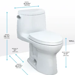 TOTO UltraMax II One-Piece Elongated 1.28 GPF Universal Height Toilet with CEFIONTECT and SS124 SoftClose Seat, WASHLET+ Ready, Cotton White, Vitreous China|Plastic, MS604124CEFG#01