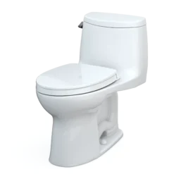 TOTO UltraMax II One-Piece Elongated 1.28 GPF Universal Height Toilet with CEFIONTECT and SS124 SoftClose Seat, WASHLET+ Ready, Cotton White, Vitreous China|Plastic, MS604124CEFG#01