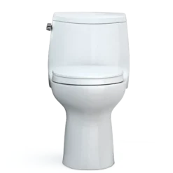 TOTO UltraMax II One-Piece Elongated 1.28 GPF Universal Height Toilet with CEFIONTECT and SS124 SoftClose Seat, WASHLET+ Ready, Cotton White, Vitreous China|Plastic, MS604124CEFG#01