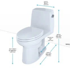 TOTO UltraMax One-Piece Elongated 1.6 GPF ADA Compliant Toilet with Right-Hand Trip Lever, Cotton White, Vitreous China, MS854114SLR#01