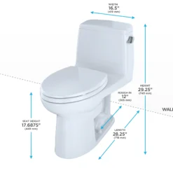 TOTO UltraMax One-Piece Elongated 1.6 GPF ADA Compliant Toilet with Right-Hand Trip Lever, Cotton White, Vitreous China, MS854114SLR#01