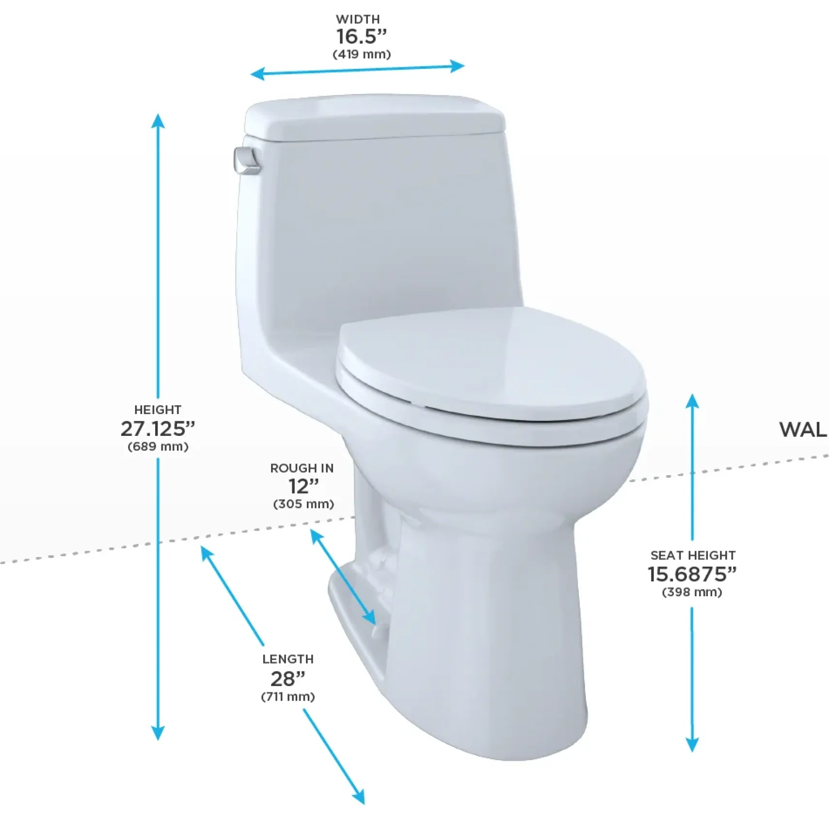 TOTO UltraMax One-Piece Elongated 1.6 GPF Toilet with CEFIONTECT, Cotton White, Vitreous China, MS854114SG#01