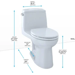 TOTO UltraMax One-Piece Elongated 1.6 GPF Toilet with CEFIONTECT, Cotton White, Vitreous China, MS854114SG#01