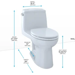 TOTO UltraMax One-Piece Elongated 1.6 GPF Toilet, Cotton White, Vitreous China, MS854114S#01