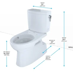 TOTO Vespin II 1G Two-Piece Elongated 1.0 GPF Universal Height Skirted Toilet with CEFIONTECT and Right-Hand Trip Lever, Cotton White, Vitreous China, CST474CUFRG#01