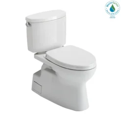 TOTO Vespin II Two-Piece Elongated 1.28 GPF Universal Height Toilet with CEFIONTECT and SS124 SoftClose Seat, WASHLET+ Ready, Cotton White, Vitreous China|Plastic, MS474124CEFG#01