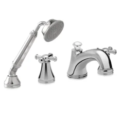 TOTO Vivian Two Cross Handle Deck-Mount Roman Tub Filler Trim with Hand Shower, Polished Chrome, Brass, TB220S#CP