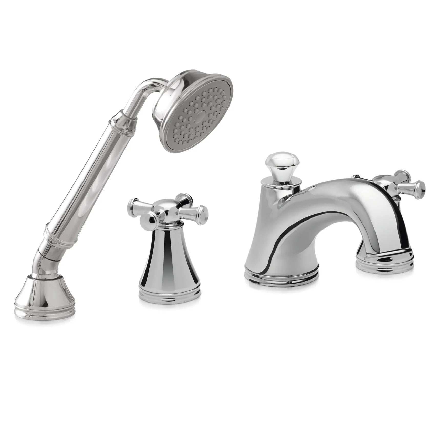 TOTO Vivian Two Cross Handle Deck-Mount Roman Tub Filler Trim with Hand Shower, Polished Chrome, Brass, TB220S#CP