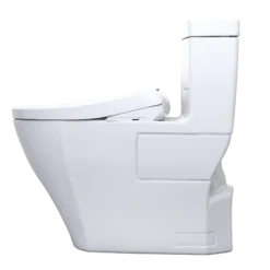 TOTO WASHLET+ Aimes One-Piece Elongated 1.28 GPF Toilet and Contemporary WASHLET S7A Contemporary Bidet Seat, Cotton White, Vitreous China|Plastic, MW6264736CEFG#01