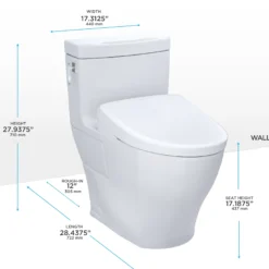 TOTO WASHLET+ Aimes One-Piece Elongated 1.28 GPF Toilet and Contemporary WASHLET S7 Contemporary Bidet Seat, Cotton White, Vitreous China|Plastic, MW6264726CEFG#01