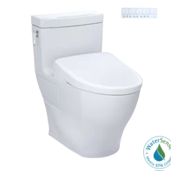TOTO WASHLET+ Aimes One-Piece Elongated 1.28 GPF Toilet with Auto Flush S7 Contemporary Bidet Seat, Cotton White, Vitreous China|Plastic, MW6264726CEFGA#01