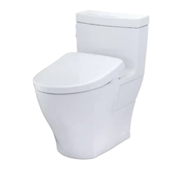 TOTO WASHLET+ Aimes One-Piece Elongated 1.28 GPF Toilet with Auto Flush S7 Contemporary Bidet Seat, Cotton White, Vitreous China|Plastic, MW6264726CEFGA#01