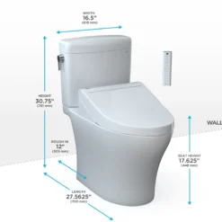 TOTO WASHLET+ Aquia IV Cube Two-Piece Elongated Dual Flush 1.28 and 0.9 GPF Toilet with C5 Bidet Seat, Cotton White, Vitreous China|Plastic, MW4363084CEMFGN#01