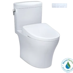 TOTO WASHLET+ Aquia IV Cube Two-Piece Elongated Dual Flush 1.28 and 0.9 GPF Toilet with S7A Contemporary Bidet Seat, Cotton White, Vitreous China|Plastic, MW4364736CEMFGN#01